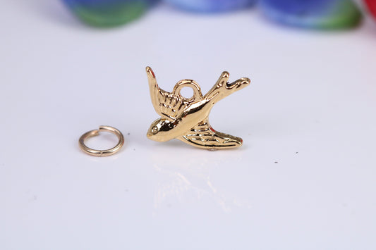 Swallow Bird Charm, Traditional Charm, Made from Solid Cast Yellow Gold, British Hallmarked