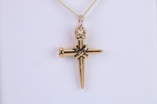 24 mm Long Cross Necklace, Made from Solid Cast Yellow Gold with High Polished Finish, British Hallmarked