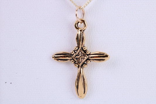 26 mm Long Cross Necklace, Made from Solid Cast Yellow Gold with High Polished Finish, British Hallmarked