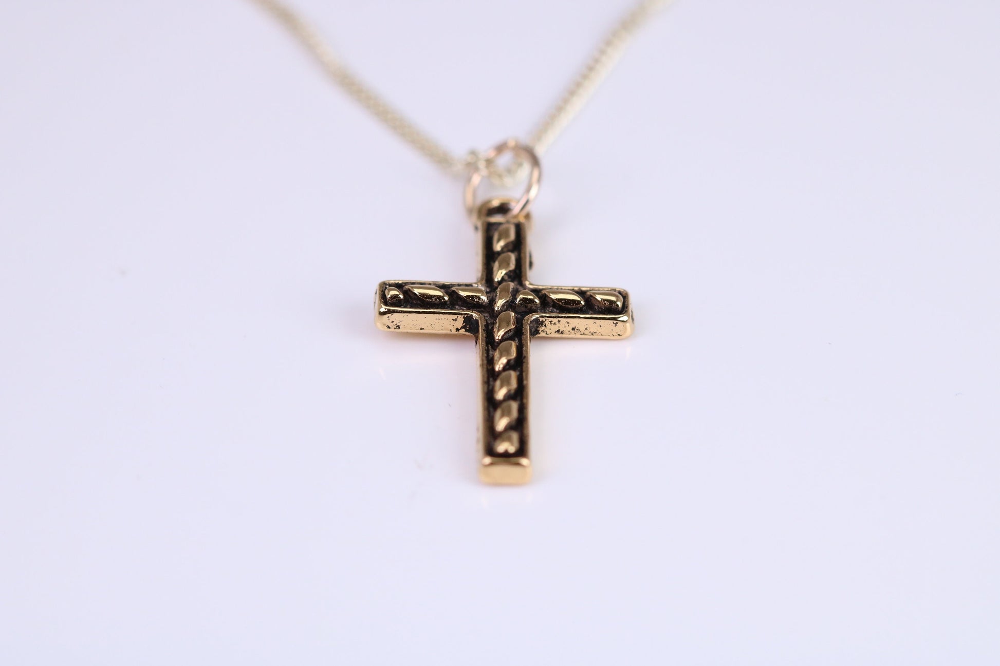 24 mm Long Cross Necklace, Made from Solid Cast Yellow Gold with High Polished Finish, British Hallmarked