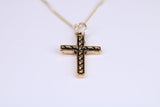 24 mm Long Cross Necklace, Made from Solid Cast Yellow Gold with High Polished Finish, British Hallmarked