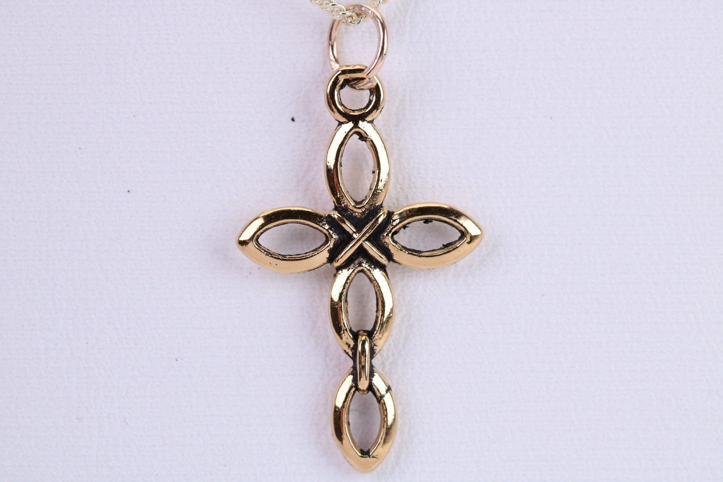 28 mm Long Cross Necklace, Made from Solid Cast Yellow Gold with High Polished Finish, British Hallmarked