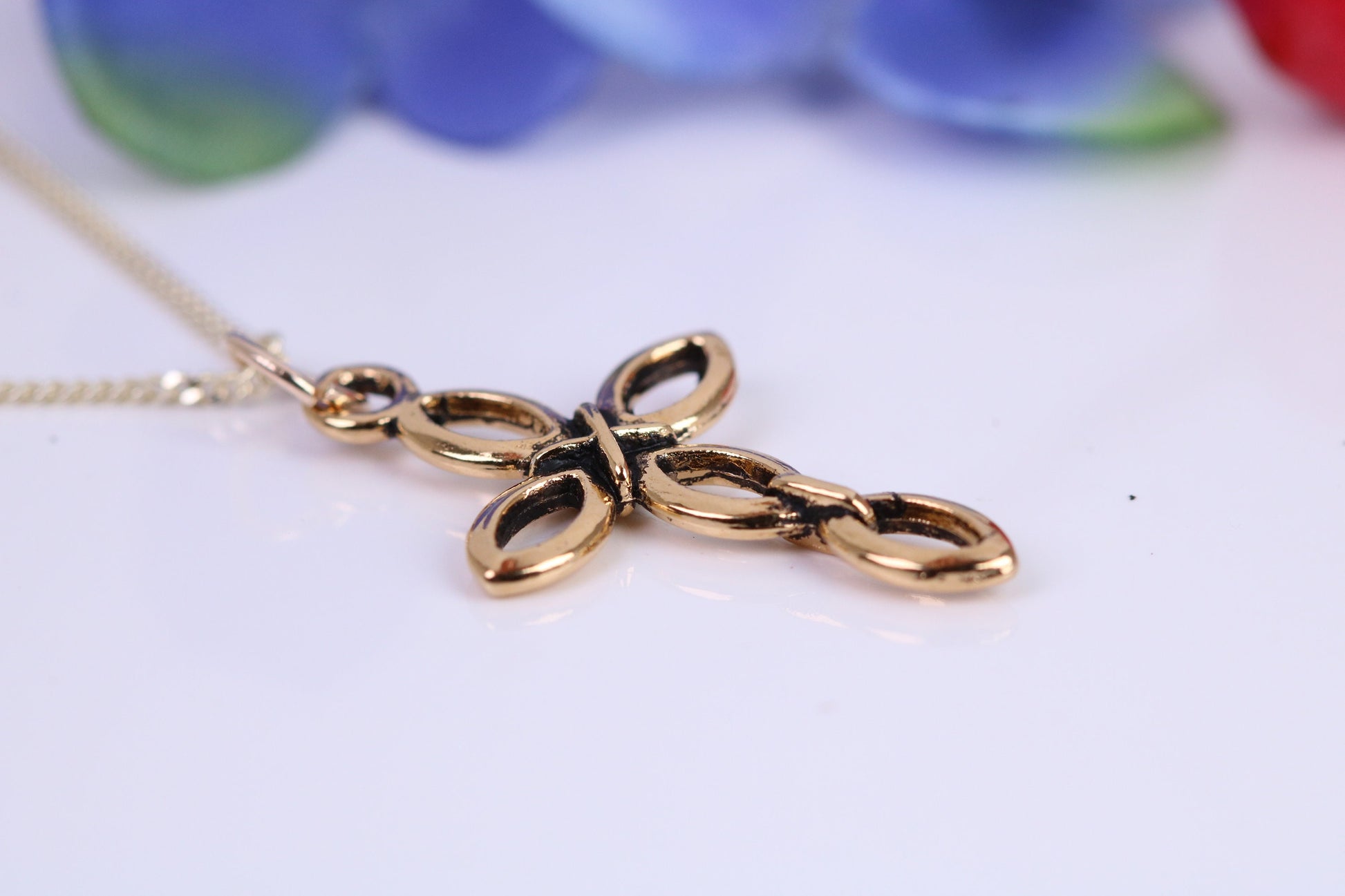 28 mm Long Cross Necklace, Made from Solid Cast Yellow Gold with High Polished Finish, British Hallmarked