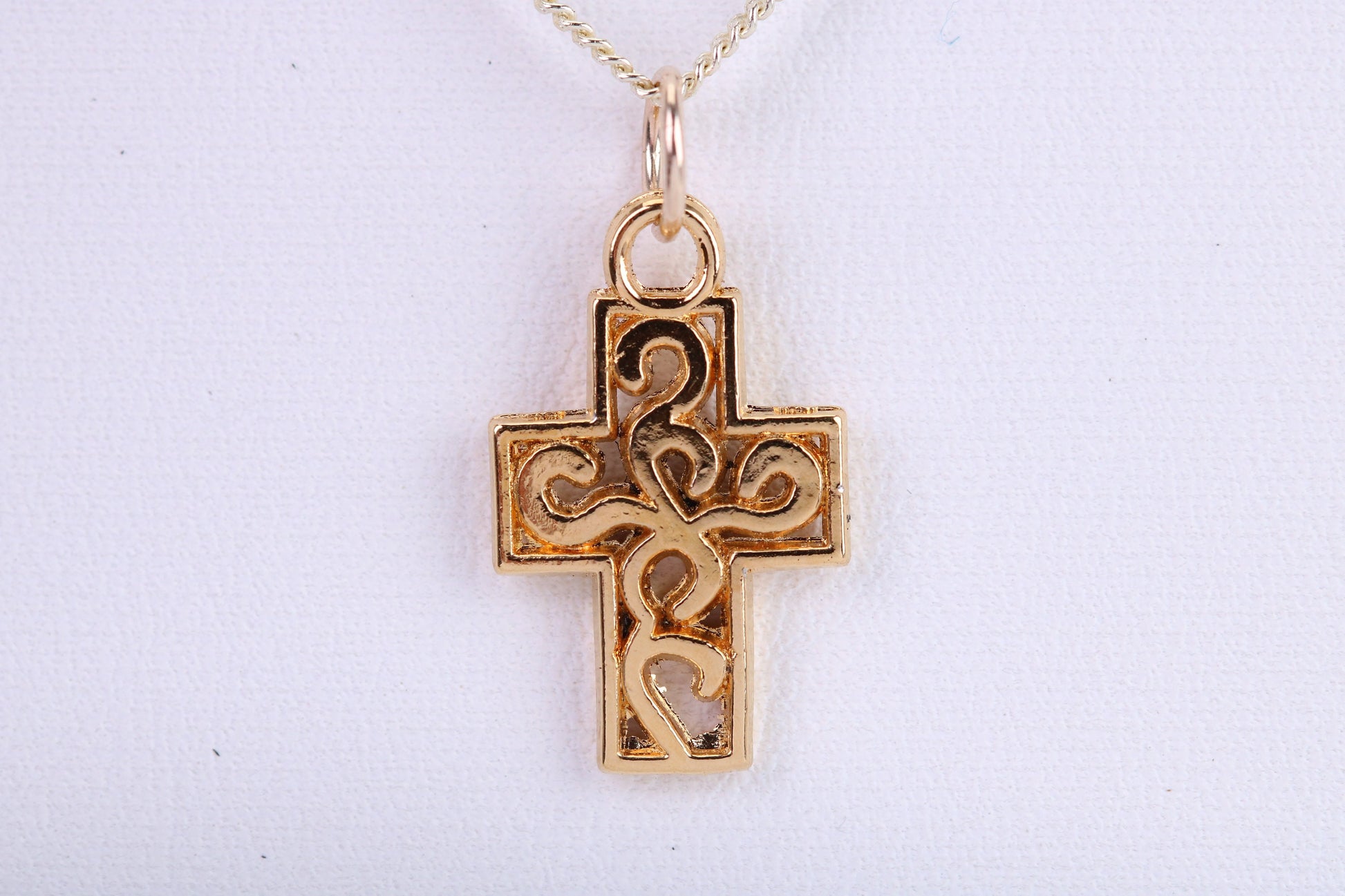 20 mm Long Cross Necklace, Made from Solid Cast Yellow Gold with High Polished Finish, British Hallmarked