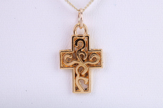 20 mm Long Cross Necklace, Made from Solid Cast Yellow Gold with High Polished Finish, British Hallmarked