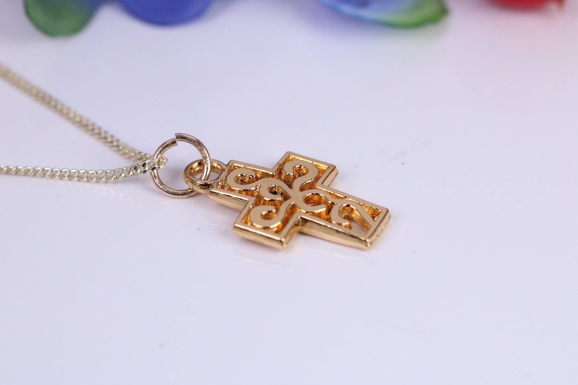 20 mm Long Cross Necklace, Made from Solid Cast Yellow Gold with High Polished Finish, British Hallmarked