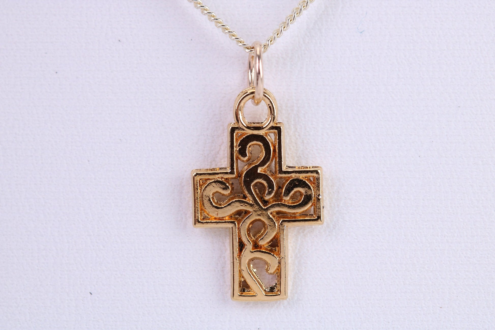 20 mm Long Cross Necklace, Made from Solid Cast Yellow Gold with High Polished Finish, British Hallmarked