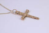 29 mm Long Cross Necklace, Made from Solid Cast Yellow Gold with High Polished Finish, British Hallmarked