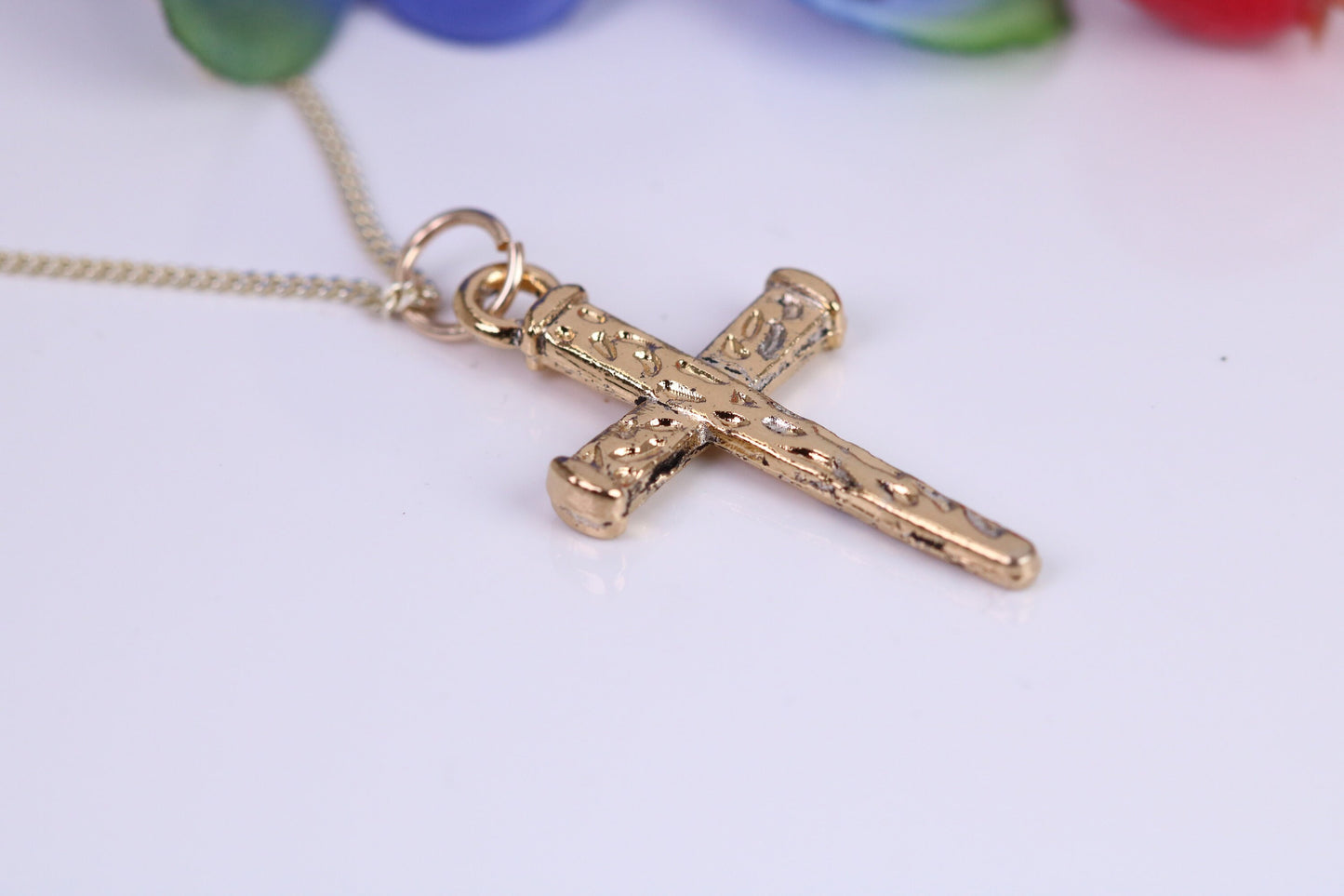 29 mm Long Cross Necklace, Made from Solid Cast Yellow Gold with High Polished Finish, British Hallmarked