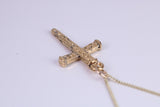 29 mm Long Cross Necklace, Made from Solid Cast Yellow Gold with High Polished Finish, British Hallmarked
