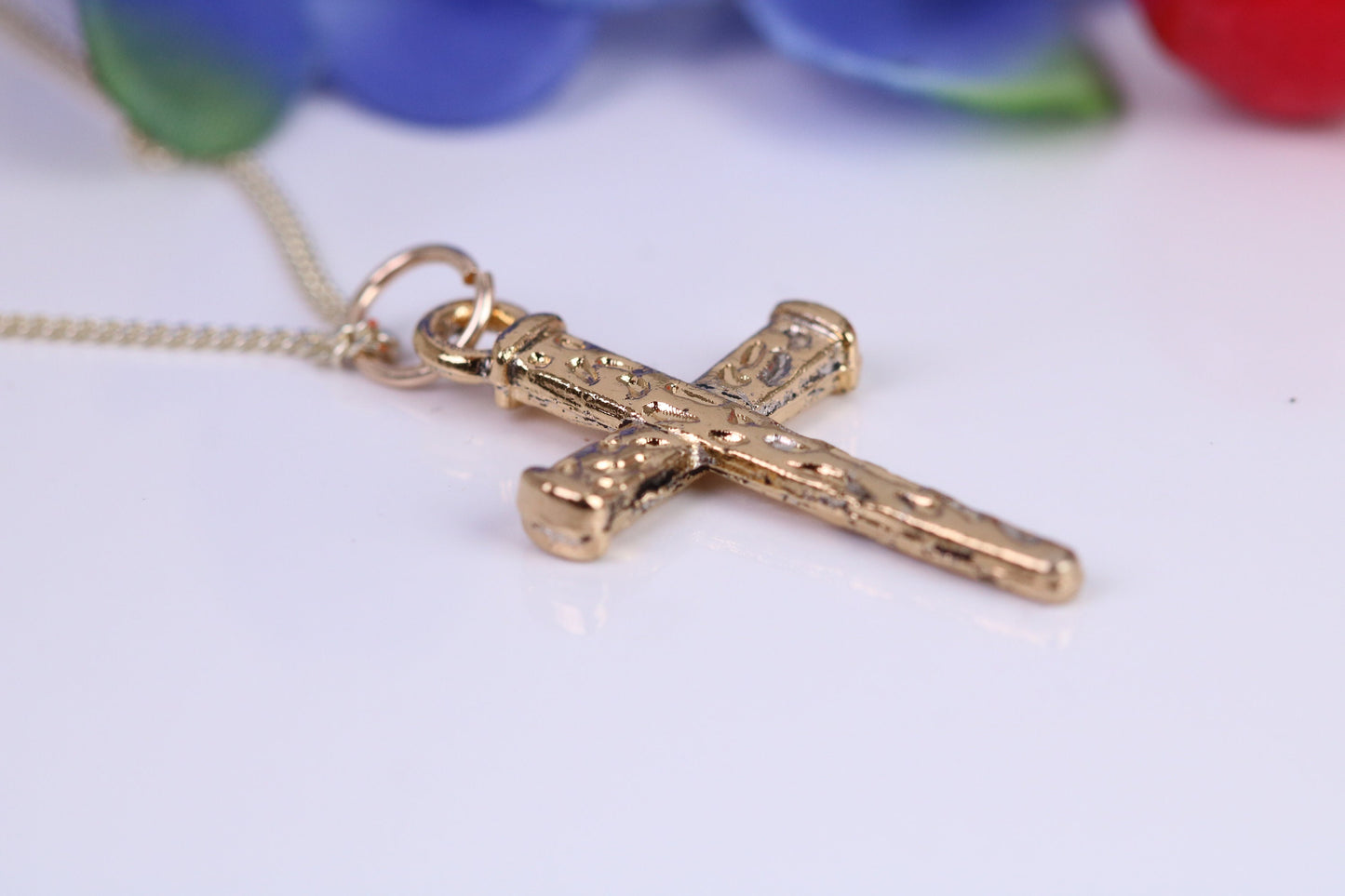 29 mm Long Cross Necklace, Made from Solid Cast Yellow Gold with High Polished Finish, British Hallmarked