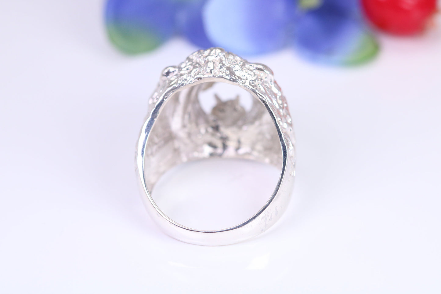 Lions head ring, made from solid cast silver, British Hallmarked