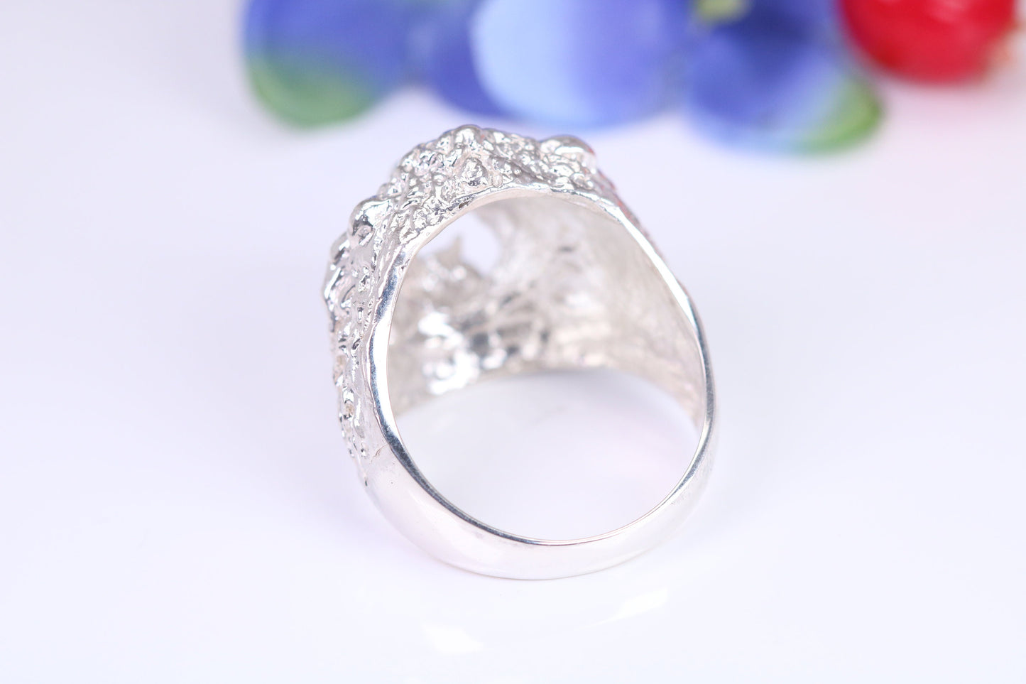 Lions head ring, made from solid cast silver, British Hallmarked