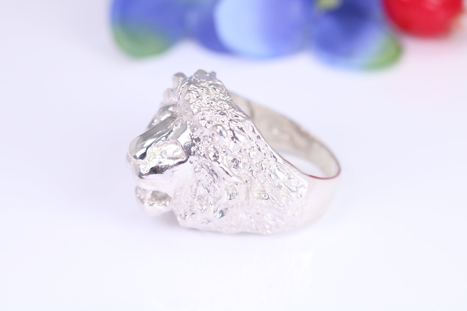 Lions head ring, made from solid cast silver, British Hallmarked