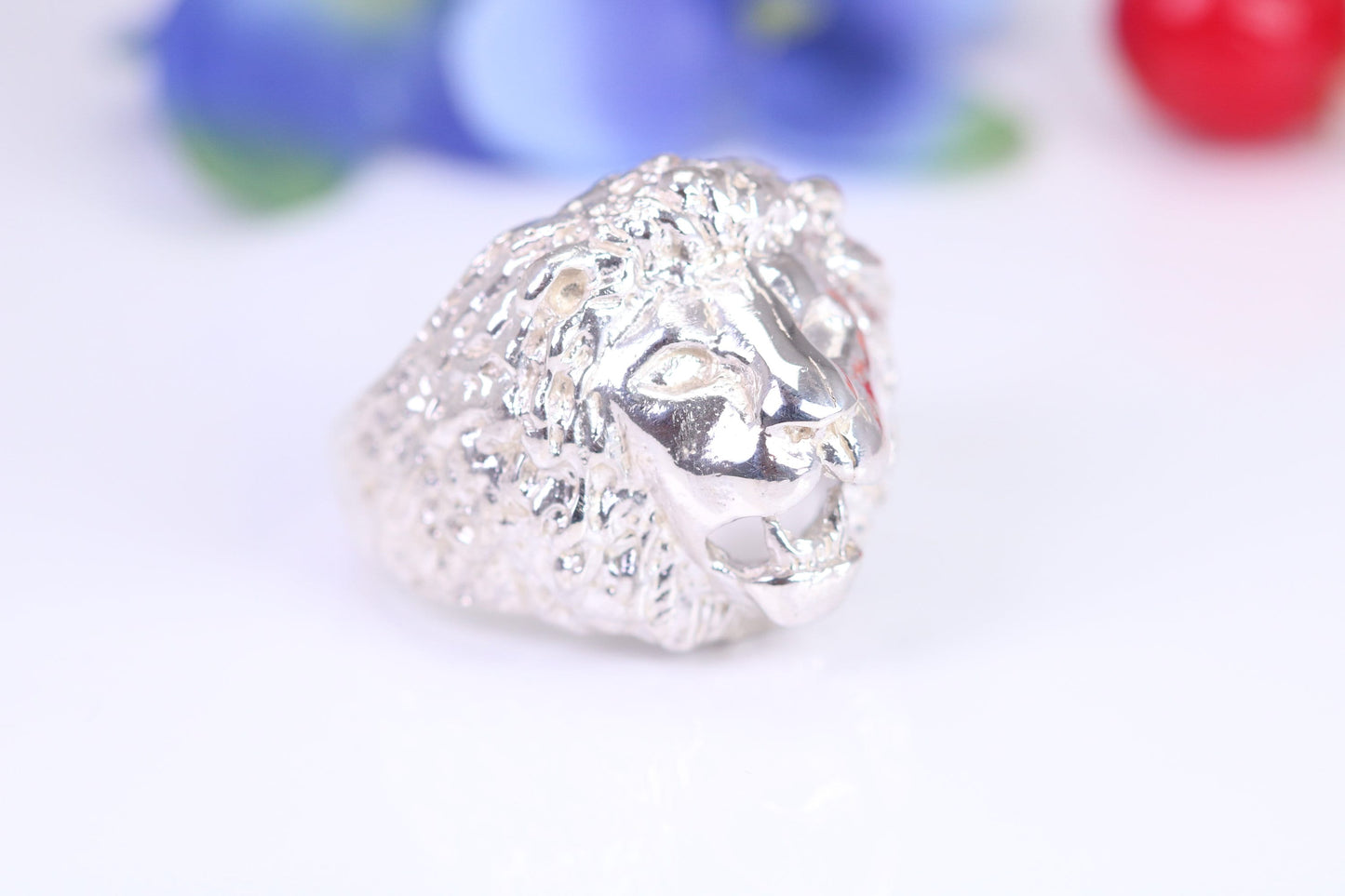 Lions head ring, made from solid cast silver, British Hallmarked