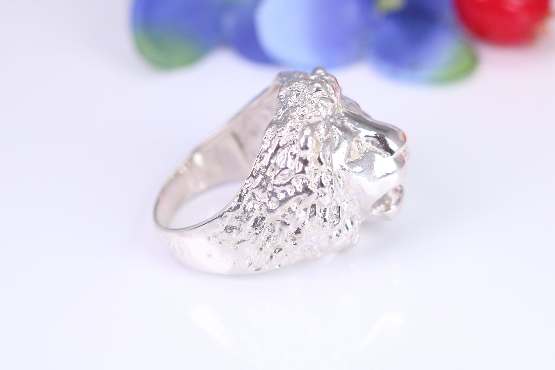 Lions head ring, made from solid cast silver, British Hallmarked