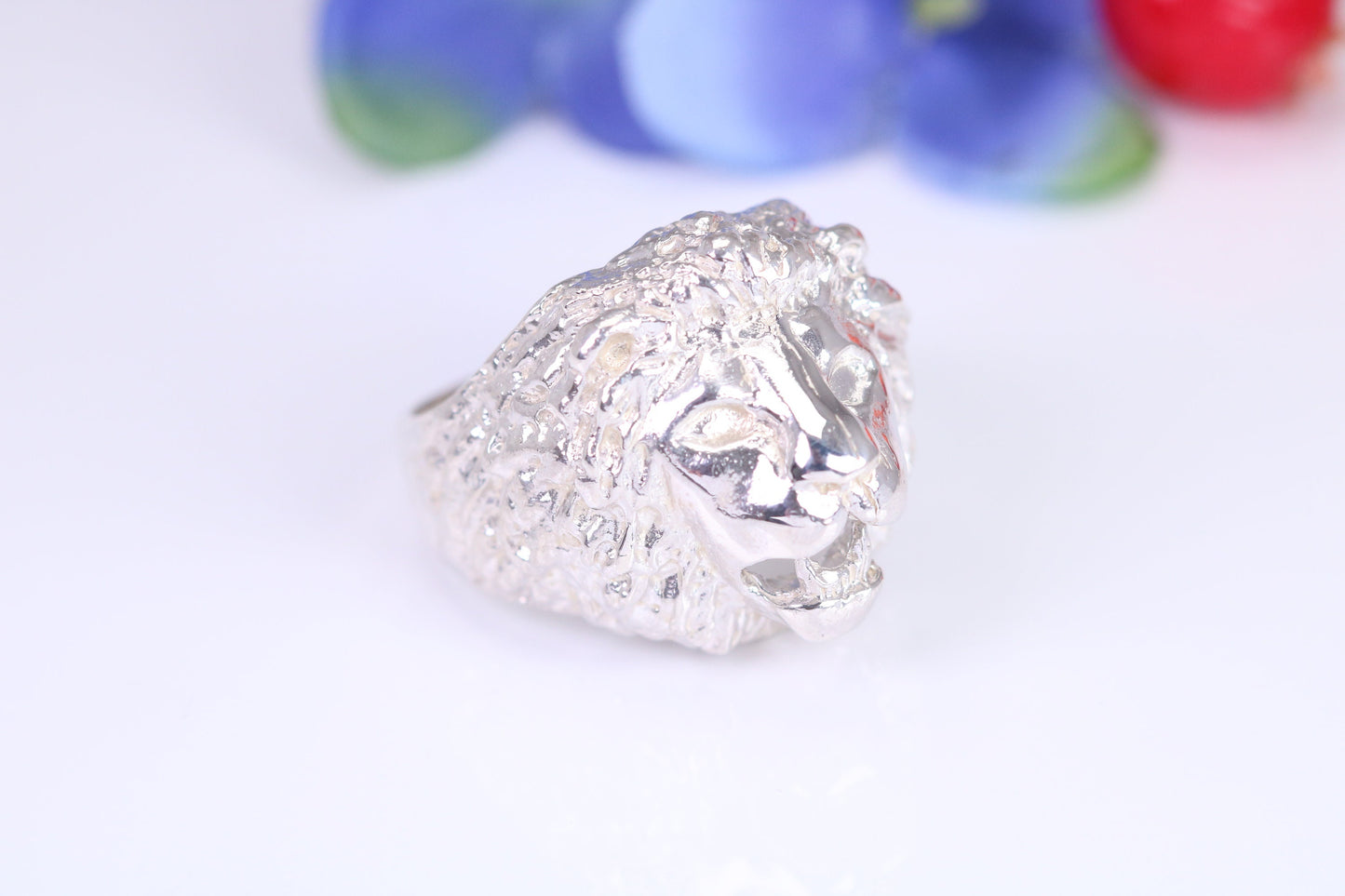 Lions head ring, made from solid cast silver, British Hallmarked