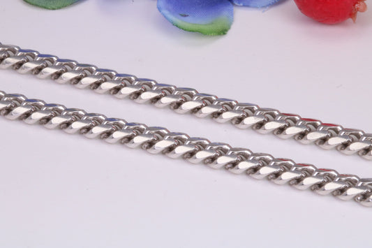 Gents heavy 24 inch Chain, Flat Diamond cut Curb Links, made from solid Sterling Silver, 24 Inches Long x 6 mm wide, British Hallmarked