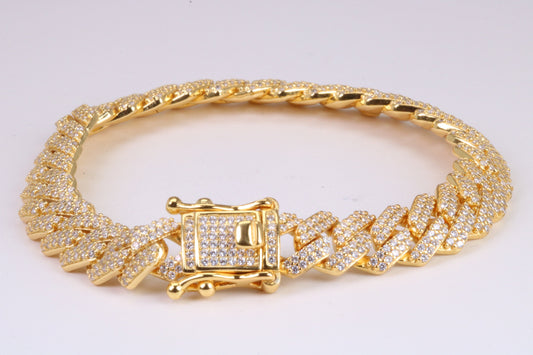 Gents Heavy Curb Link Bracelet, Made from solid Sterling Silver, 8.50 Inches Long and 9 mm Wide, British Hallmarked, 18ct Gold Plated