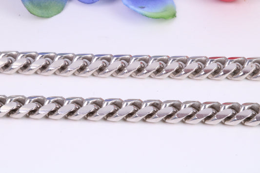 Gents heavy 26 inch Chain, Flat Diamond cut Curb Links, made from solid Sterling Silver, 26 Inches Long x 6 mm wide, British Hallmarked