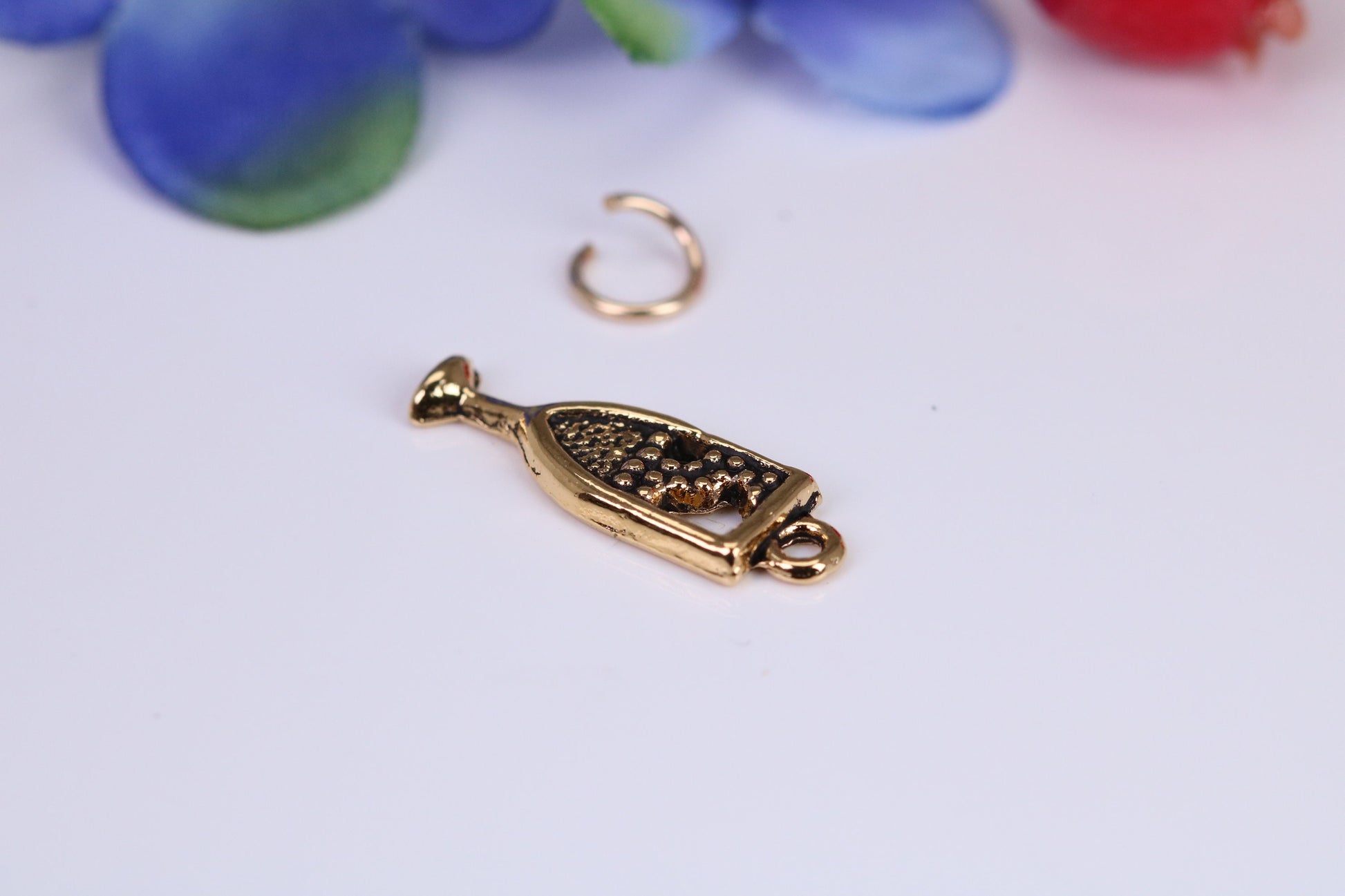 Champagne Flute Charm, Traditional Charm, Made from Solid Cast Yellow Gold, British Hallmarked