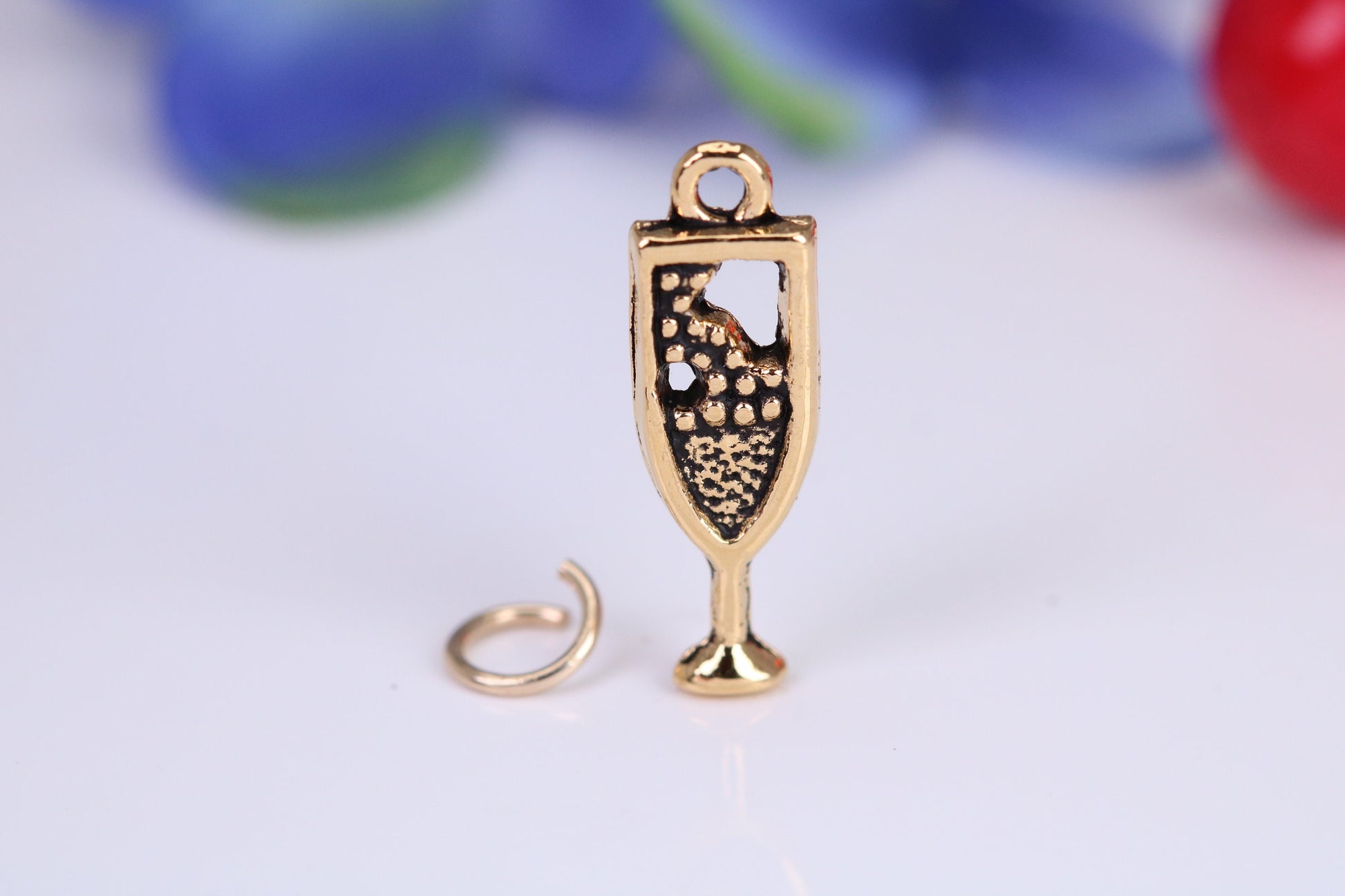 Champagne Flute Charm, Traditional Charm, Made from Solid Cast Yellow Gold, British Hallmarked