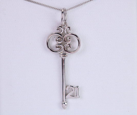 21st Birthday Key Necklace, Made from Solid 925 Grade Sterling Silver
