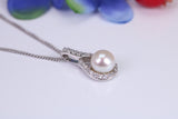 Natural Pearl and Cubic Zirconia set Necklace set in Solid Silver