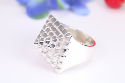 Very large and very heavy Pyramid ring, made from solid cast silver, British Hallmarked