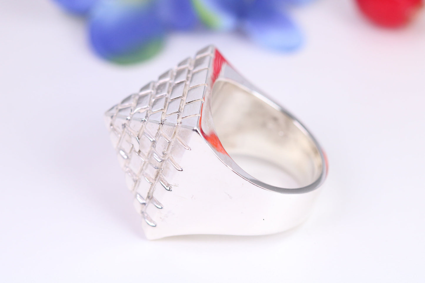 Very large and very heavy Pyramid ring, made from solid cast silver, British Hallmarked