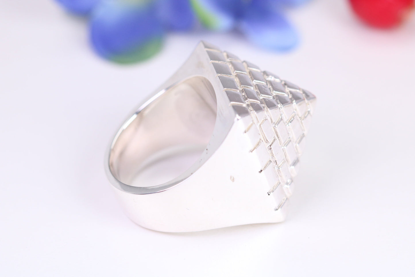 Very large and very heavy Pyramid ring, made from solid cast silver, British Hallmarked