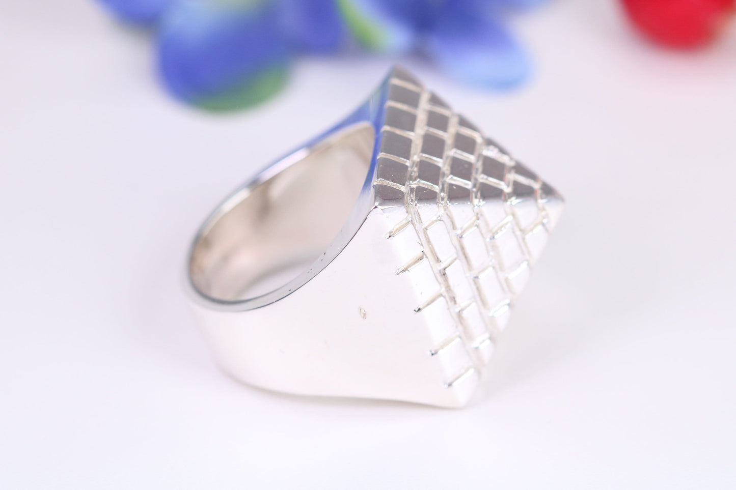 Very large and very heavy Pyramid ring, made from solid cast silver, British Hallmarked