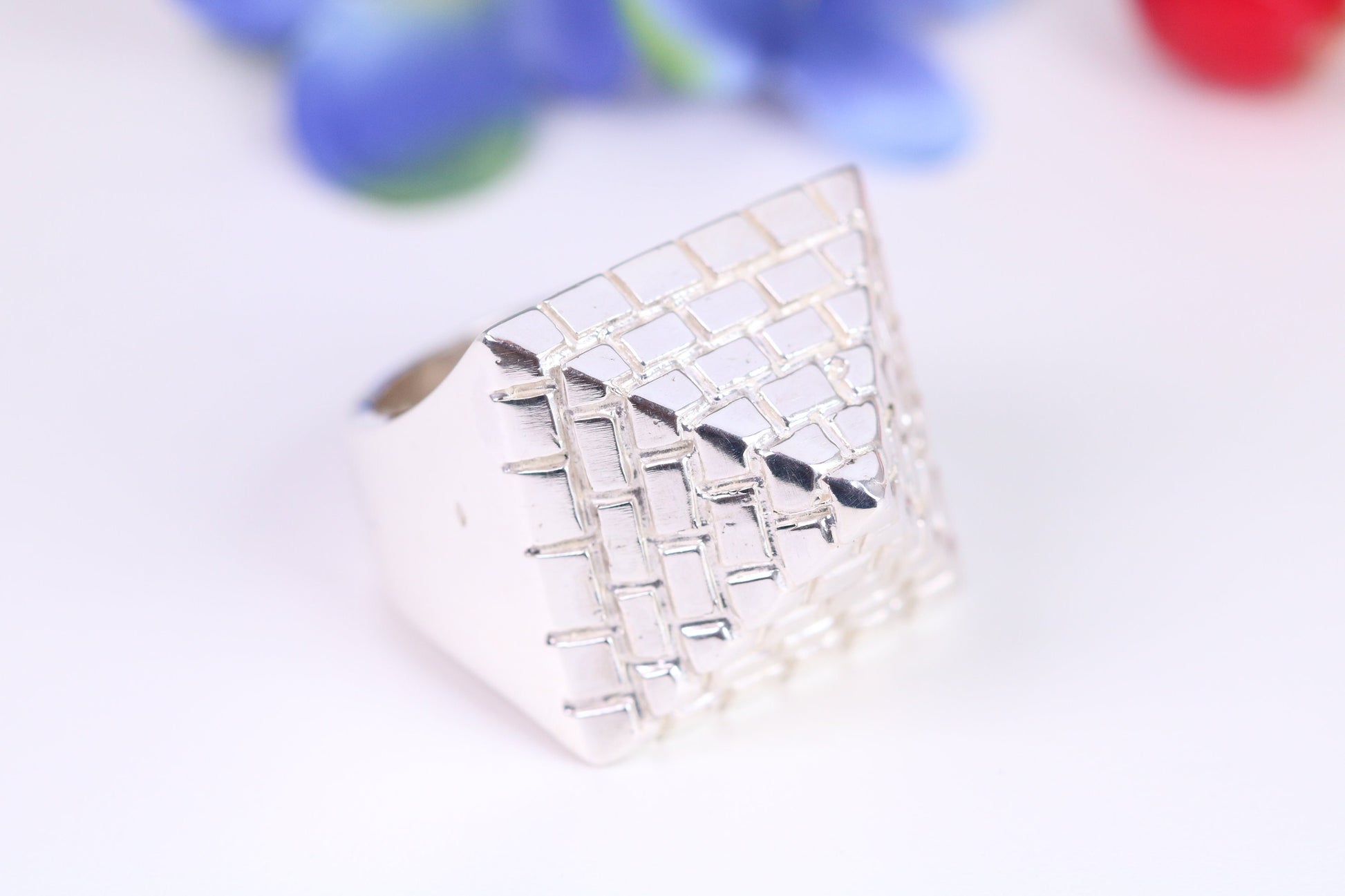Very large and very heavy Pyramid ring, made from solid cast silver, British Hallmarked