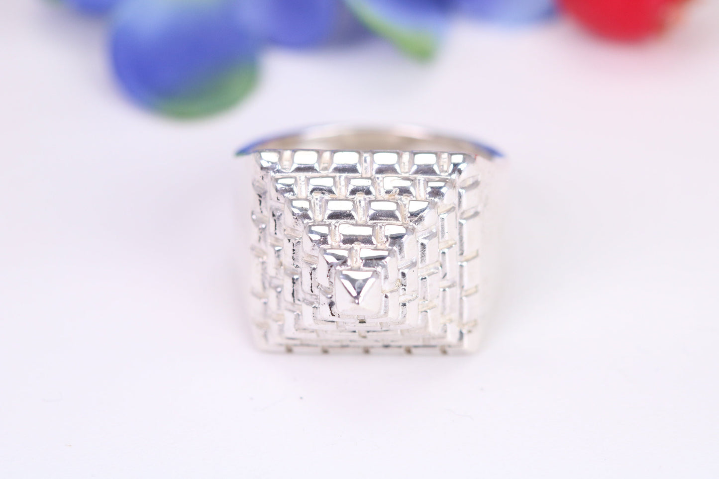 Large and heavy Pyramid ring, made from solid cast silver, British Hallmarked