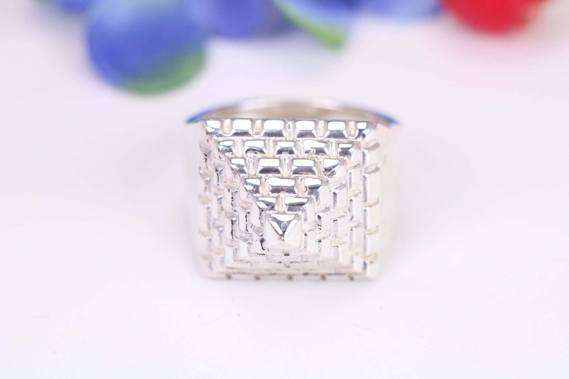 Large and heavy Pyramid ring, made from solid cast silver, British Hallmarked
