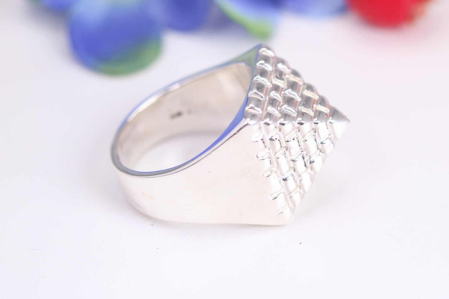 Large and heavy Pyramid ring, made from solid cast silver, British Hallmarked
