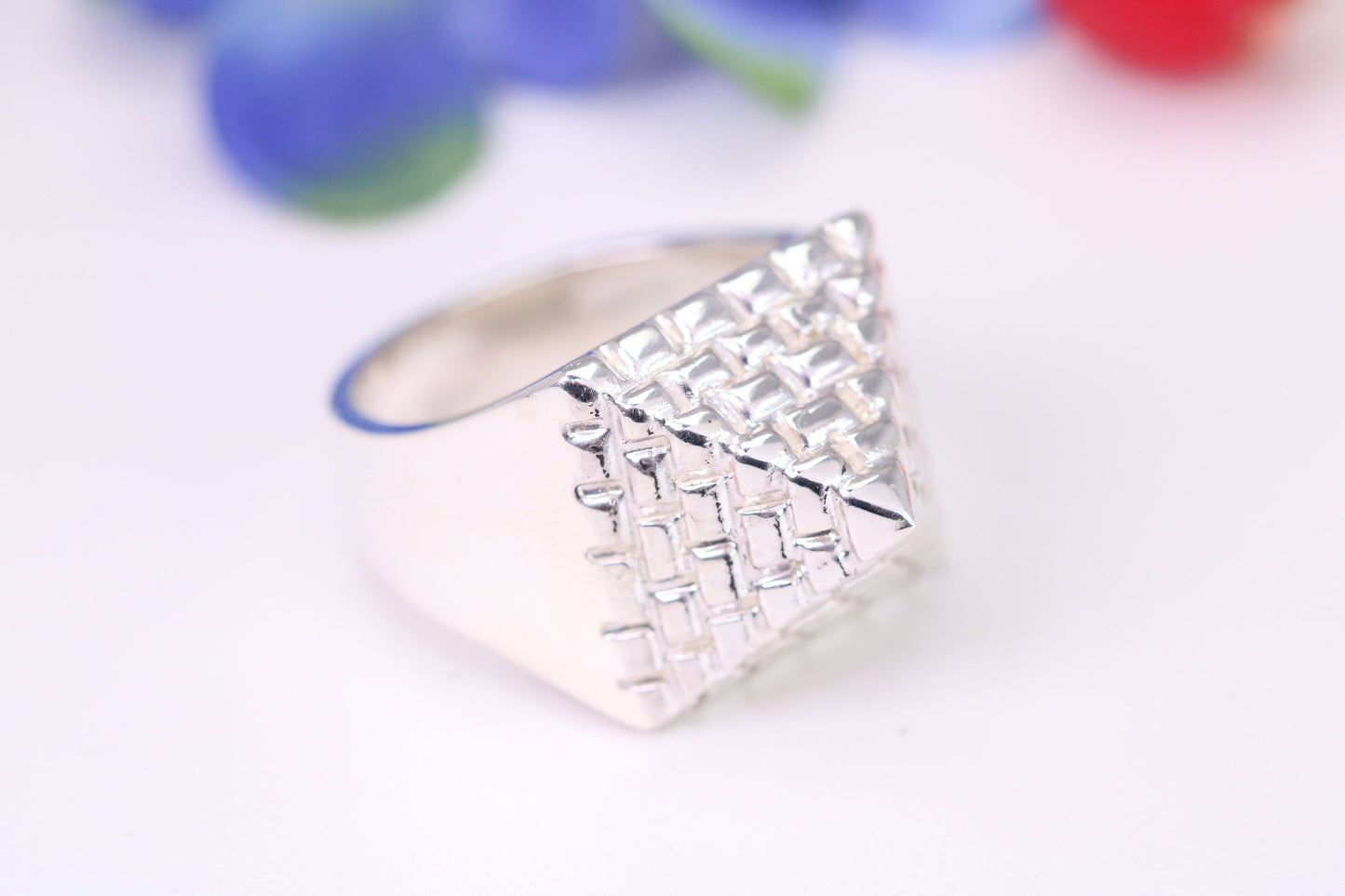 Large and heavy Pyramid ring, made from solid cast silver, British Hallmarked