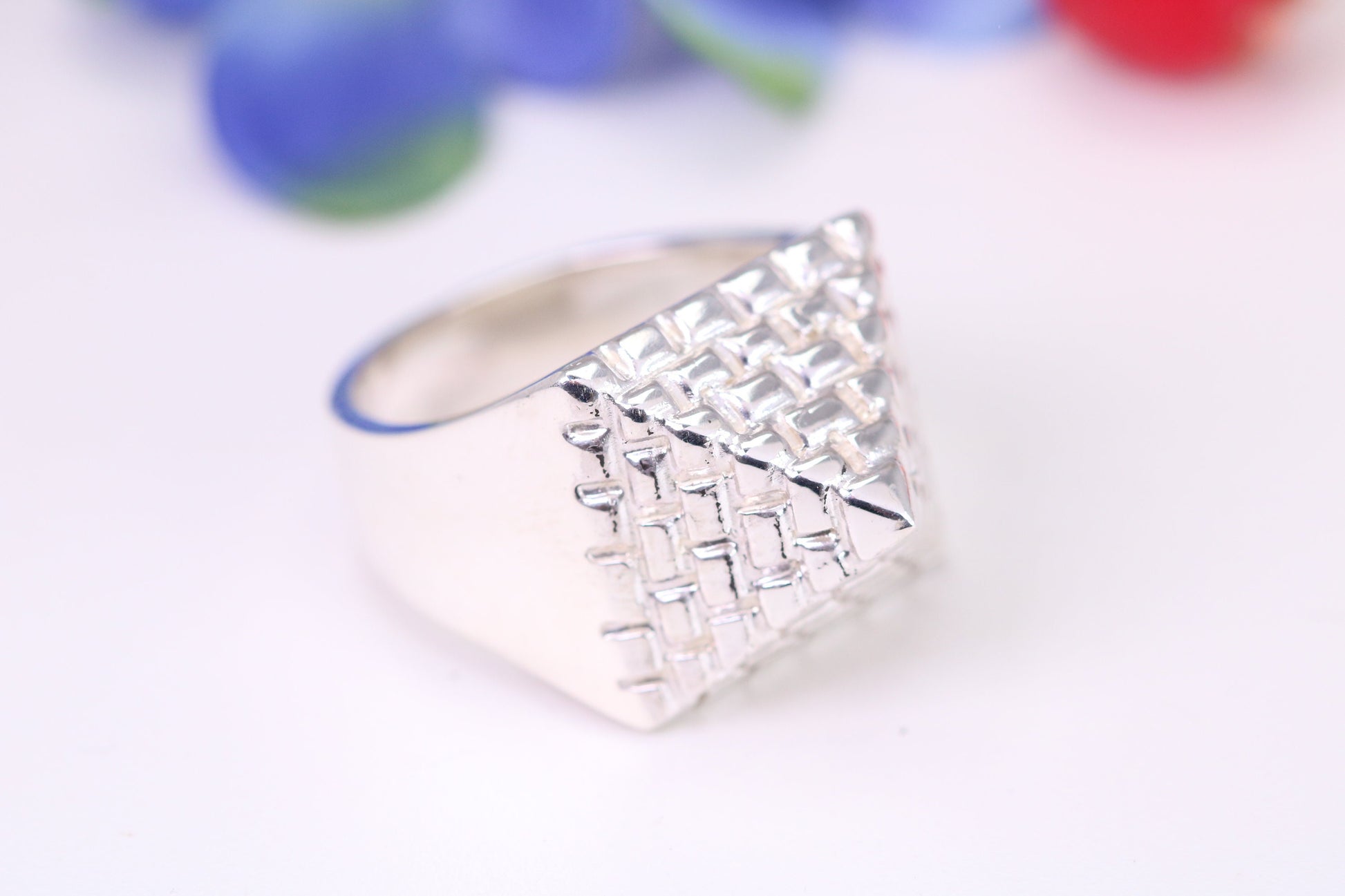 Large and heavy Pyramid ring, made from solid cast silver, British Hallmarked