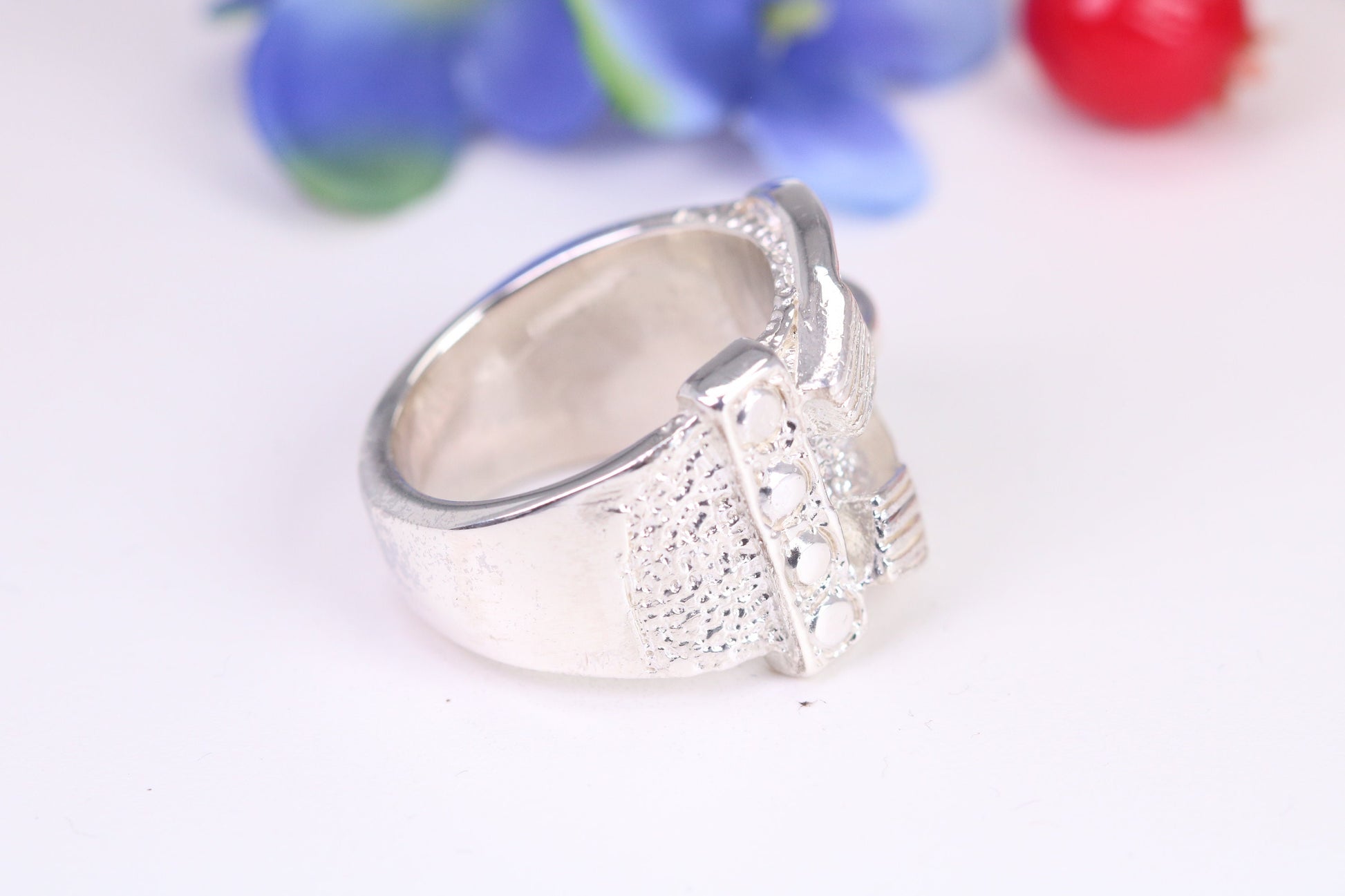 Large and very heavy Buckle ring, made from solid cast silver, British Hallmarked