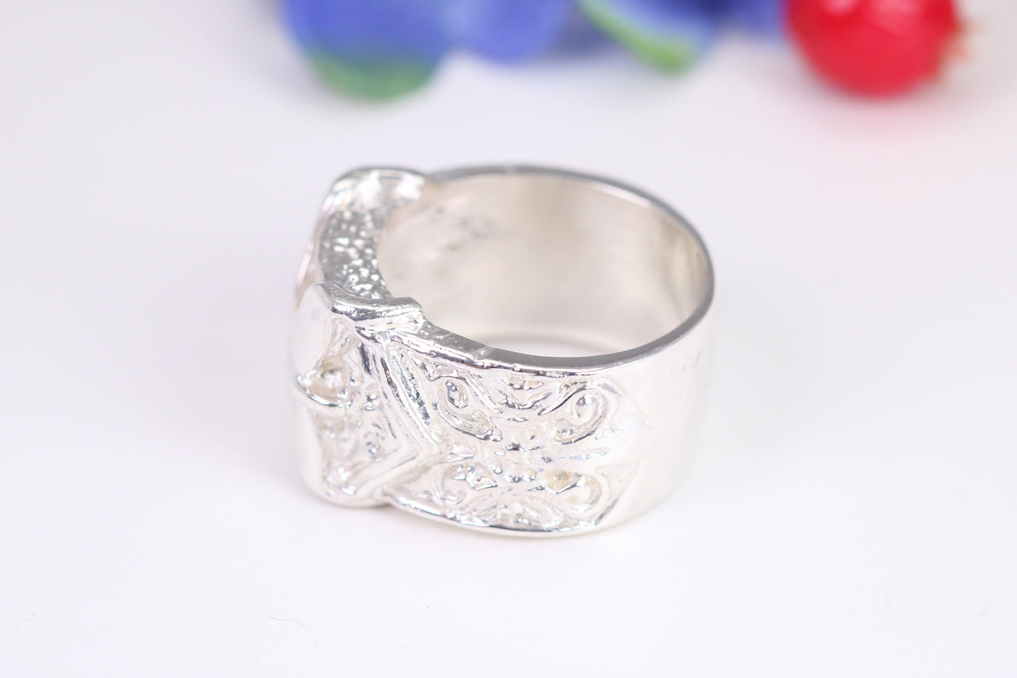 Very large and very very heavy Buckle ring, made from solid cast silver, British Hallmarked