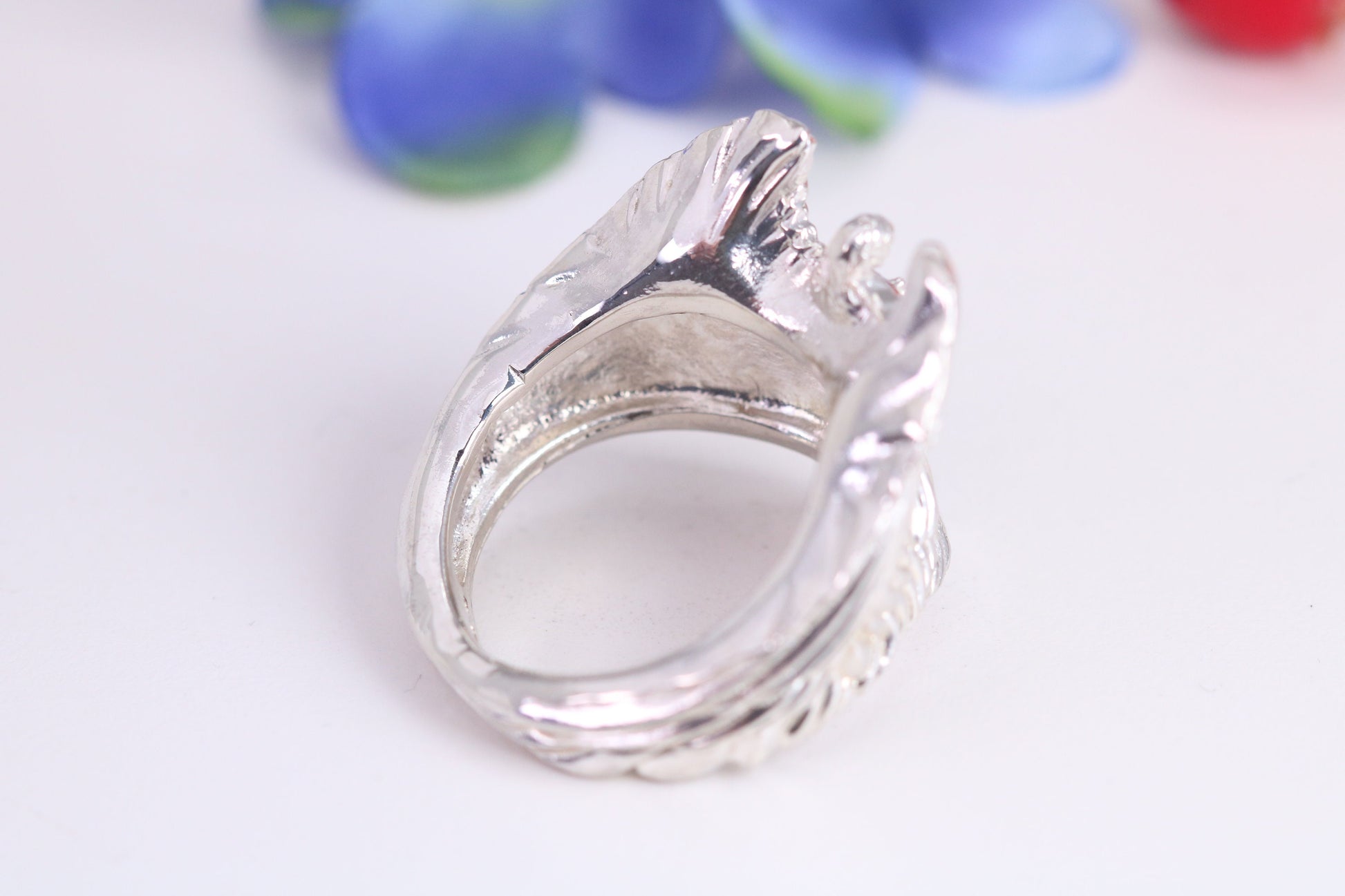 Very large Angel with spread wings ring, made from solid cast silver, British Hallmarked