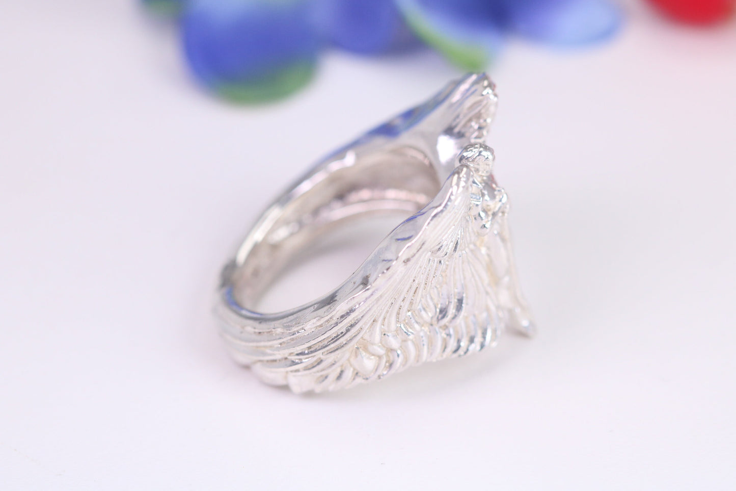 Very large Angel with spread wings ring, made from solid cast silver, British Hallmarked