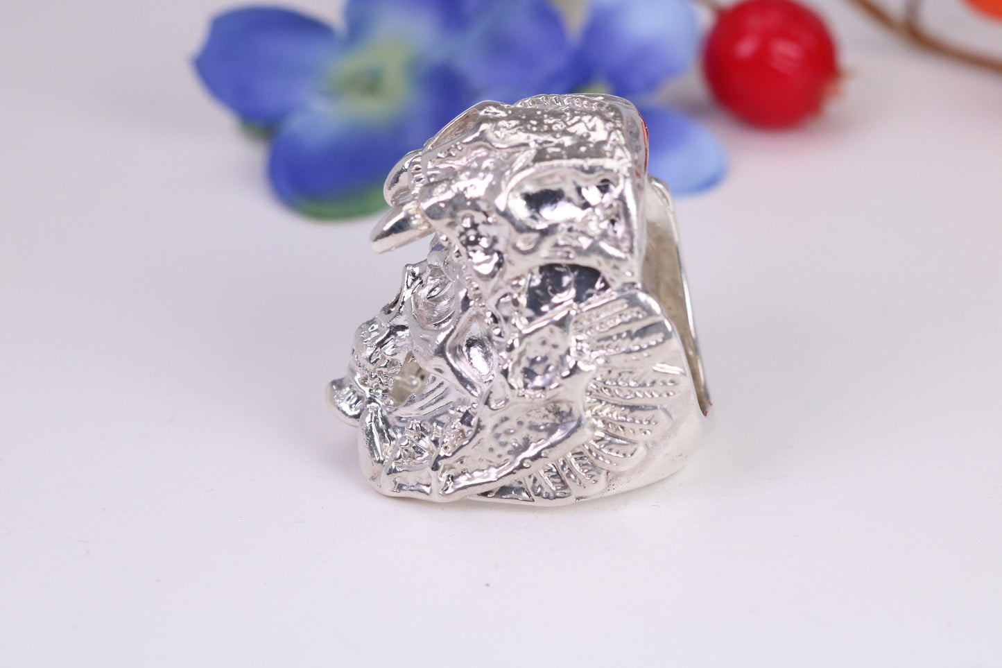 Very large detailed Skull Fanged ring, made from solid cast silver, British Hallmarked