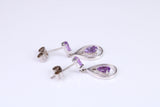 Amethyst set Dropper Earrings, Made from Solid White Gold