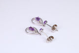 Amethyst set Dropper Earrings, Made from Solid White Gold