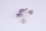 Amethyst and Diamond set Dropper Stud Earrings, Made from Solid White Gold