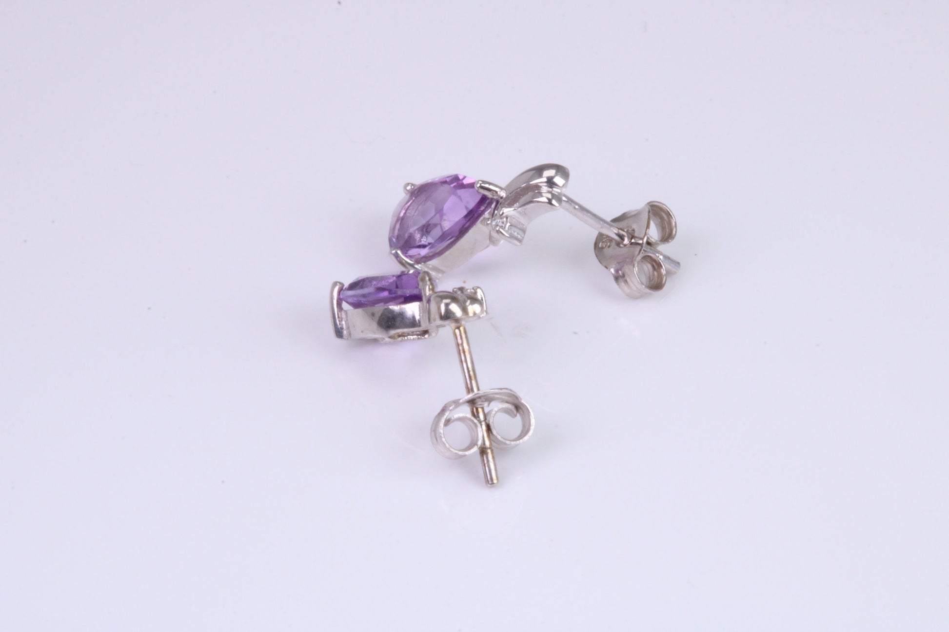 Amethyst and Diamond set Dropper Stud Earrings, Made from Solid White Gold