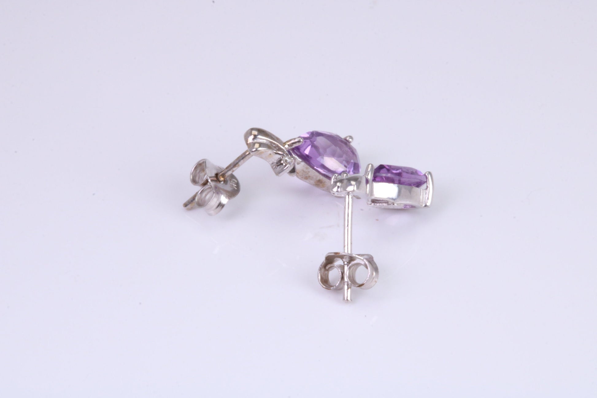 Amethyst and Diamond set Dropper Stud Earrings, Made from Solid White Gold