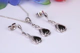 Natural Sapphire and Diamonds set Stud Earrings with matching Necklace, Made from Solid White Gold, With 18 Inch Long Chain