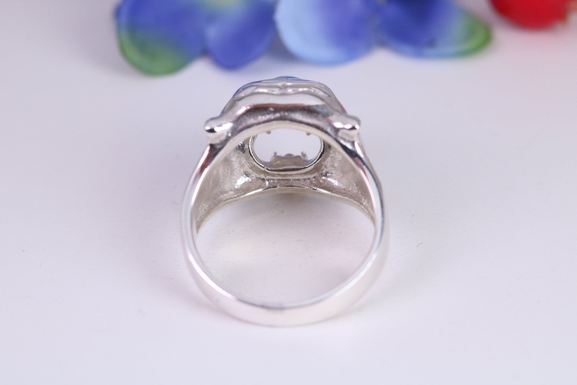 Very large and heavy Bulls head ring, made from solid cast silver, British Hallmarked
